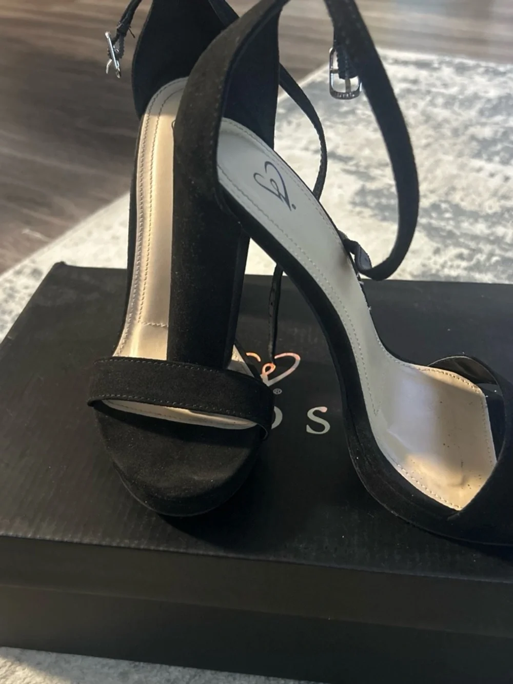 Windsor Black Suede Two-Strap Block Heel Sandals